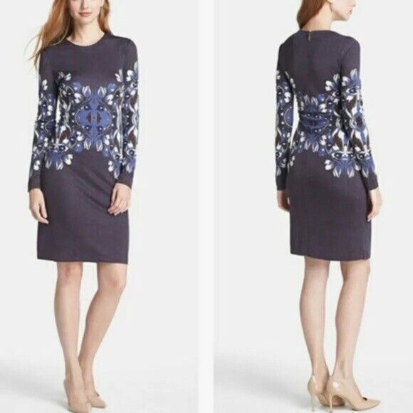 Tory Burch Dresses & Skirts - Tory Burch Flavia Blue Multicolored Long Sleeve Silk Dress Size Small